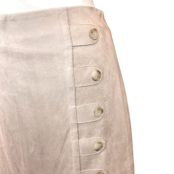 J.McLaughlin Raven Lt Camel Faux Stretch Suede Button Tab Accents Skirt 12 NWT - Picture 3 of 8